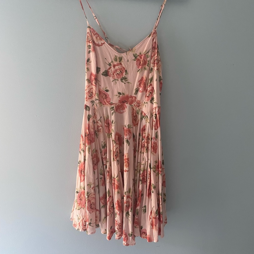 Pink Floral Lace up Dress